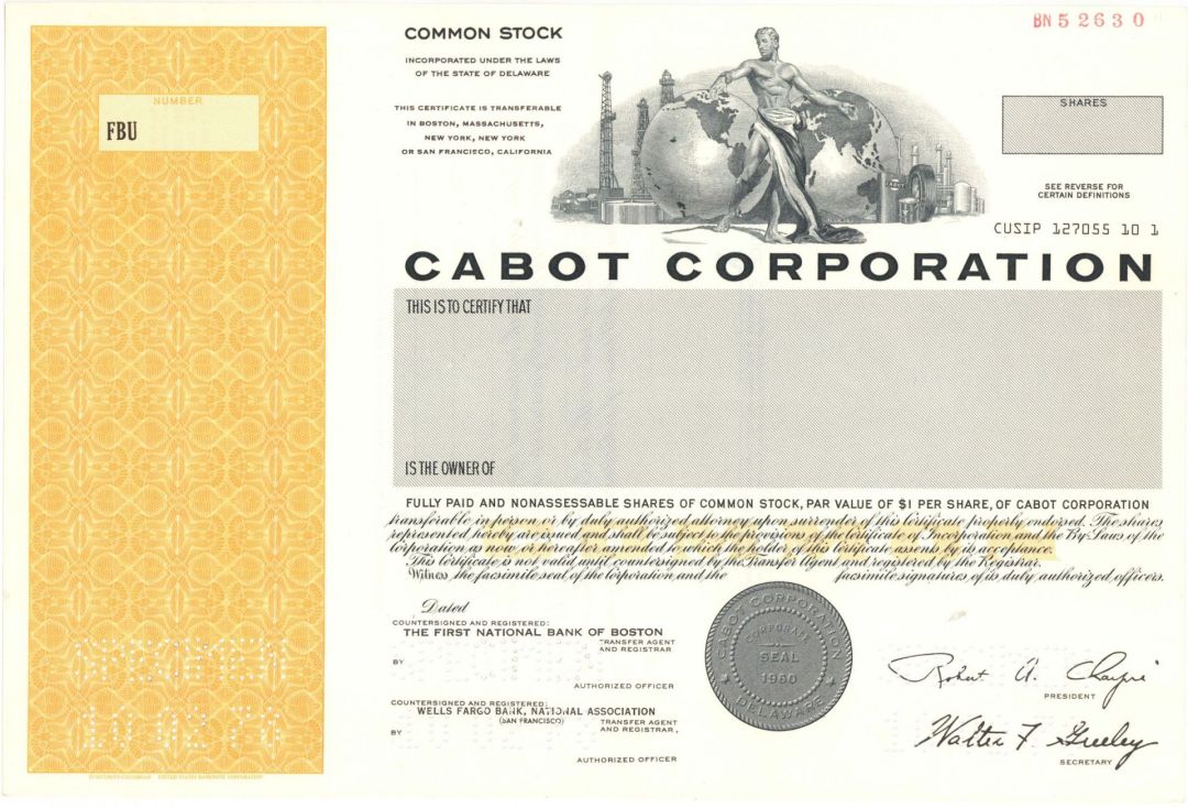 Cabot Corp. - Specimen Stock Certificate