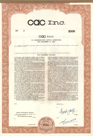 CAC Inc. - $500 Specimen Bond