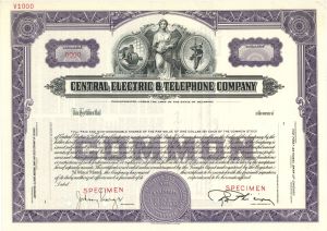 Central Electric and Telephone Co. - Specimen Stock Certificate