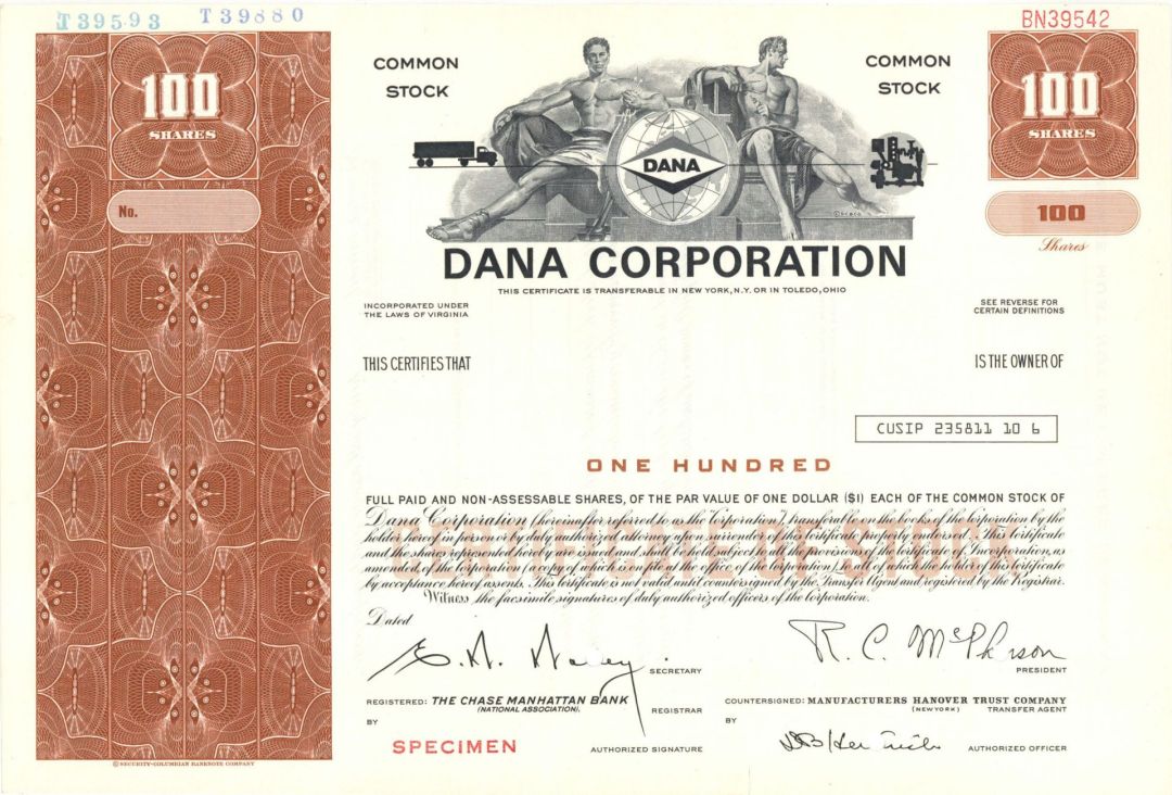 Dana Corp. - Specimen Stock Certificate