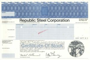 Republic Steel Corp. - Specimen Stock Certificate