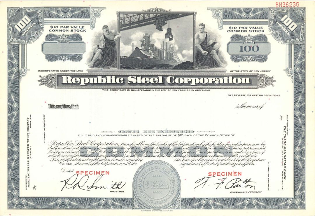 Republic Steel Corp. - Specimen Stock Certificate