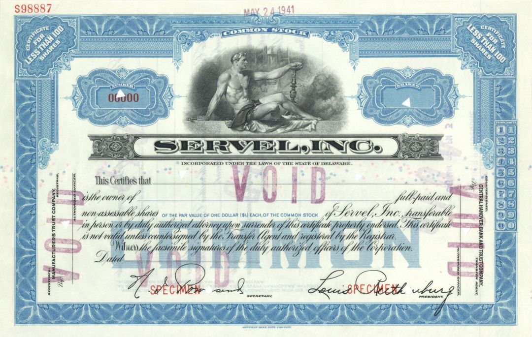 Servel, Inc. - Specimen Stock Certificate