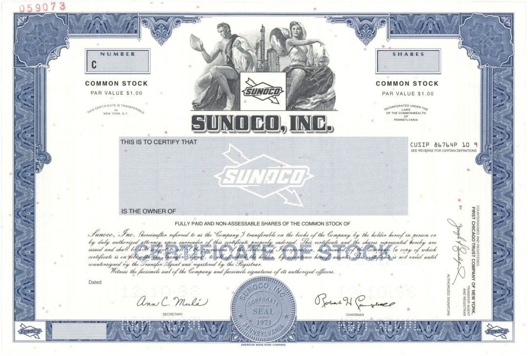 Sunoco, Inc. - 1998 dated Specimen Stock Certificate