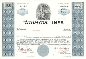 Transcon Lines - Specimen Stock Certificate