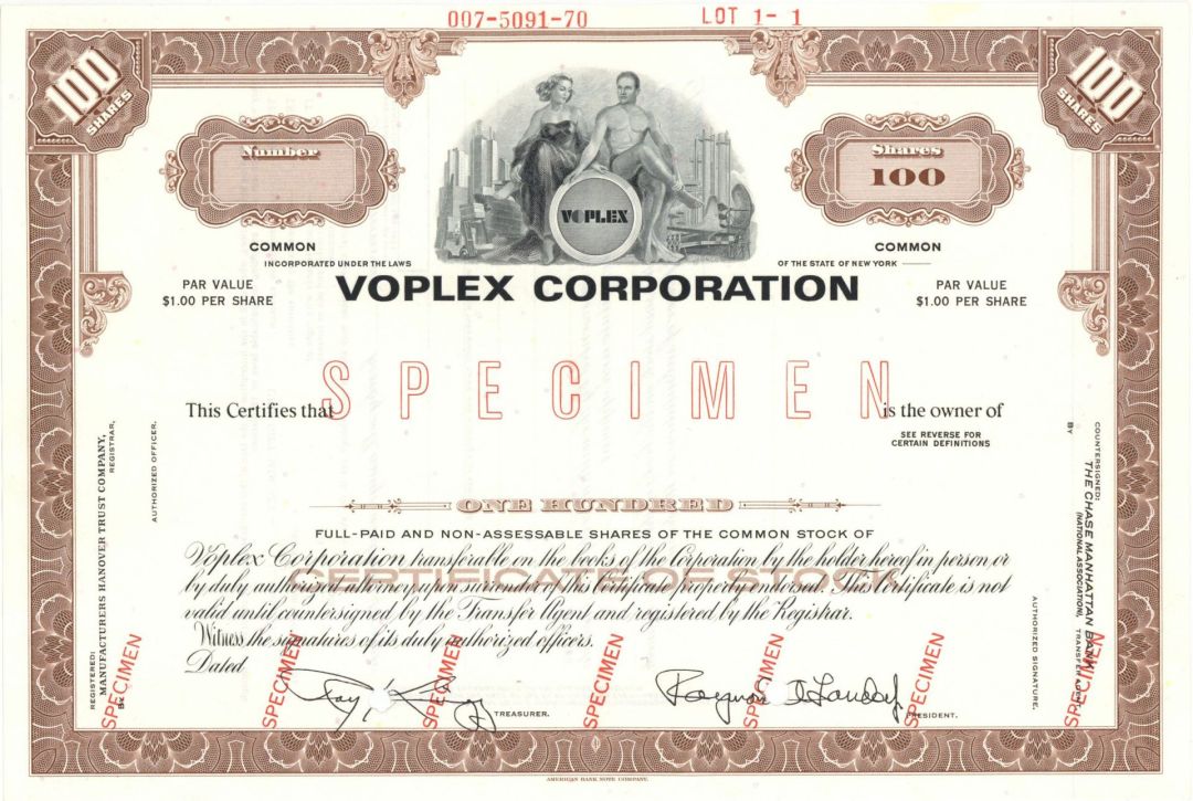 Voplex Corp. - Specimen Stock Certificate