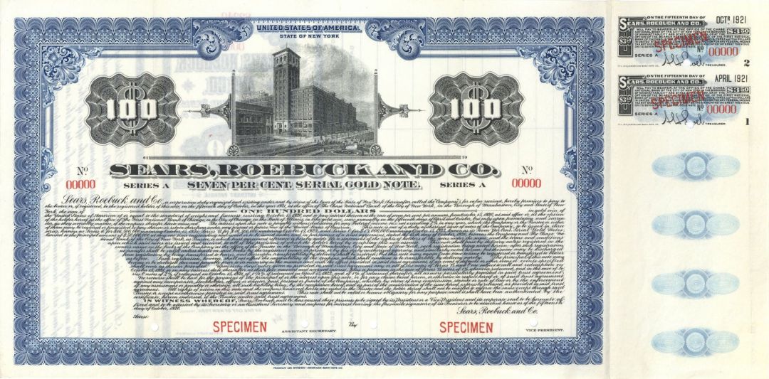 Sears, Roebuck and Company - 1920 dated Specimen Gold Bond