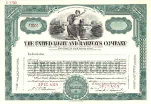 United Light and Railways Co. - Specimen Stock Certificate