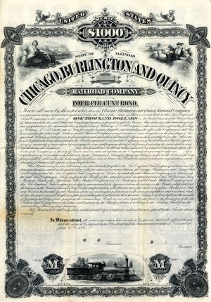 Chicago, Burlington and Quincy Railroad Co. - 1881 dated $1,000 Specimen Bond - Specimen Stocks and Bonds