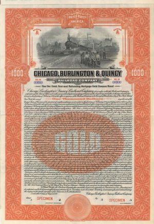 Chicago, Burlington and Quincy Railroad Co. - 1921 dated $1,000 Specimen Bond - Specimen Stocks and Bonds