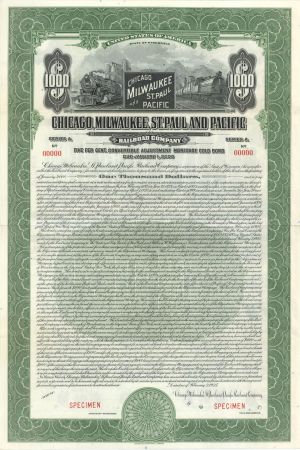 Chicago, Milwaukee, St. Paul and Pacific Railroad Co. - 1925 dated Various Denominations Specimen Bond - Specimen Stocks and Bonds