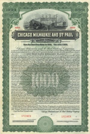 Chicago, Milwaukee and St. Paul Railway Co. 1915 dated $1,000 Specimen Bond - Specimen Stocks and Bonds