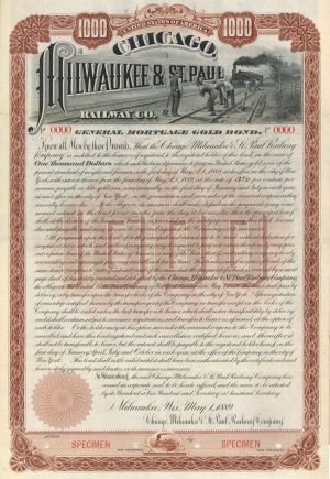 Chicago, Milwaukee and St. Paul Railway Co. 1889 dated $1,000 Specimen Bond - Specimen Stocks and Bonds