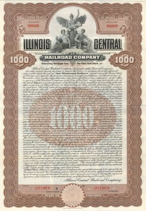 Illinois Central Railroad Co. 1908 dated $1,000 Specimen Bond - Specimen Stocks and Bonds