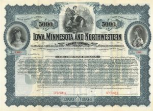 Iowa, Minnesota and Northwestern Railway Co. 1900 dated $5,000 Specimen Bond - Specimen Stocks and Bonds