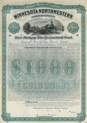 Minnesota and Northwestern Railroad Co. 1884 dated $1,000 Specimen Bond - Specimen Stocks and Bonds