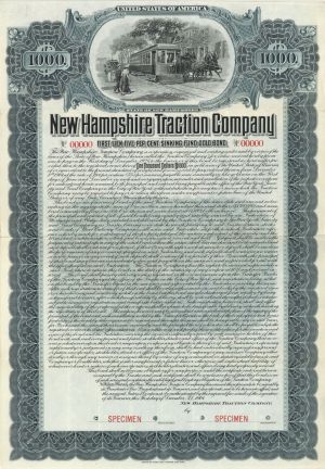 New Hampshire Traction Co. 1901 dated $1,000 Specimen Bond - Specimen Stocks and Bonds