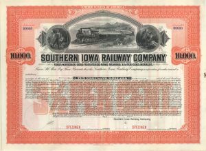 Southern Iowa Railway Co. 19-- dated $10,000 Specimen Bond - Specimen Stocks and Bonds