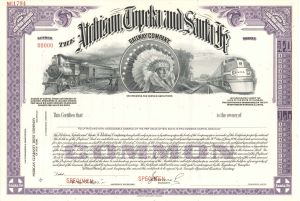 Atchison, Topeka and Santa Fe Railway Co.  -  Specimen Stock Certificate