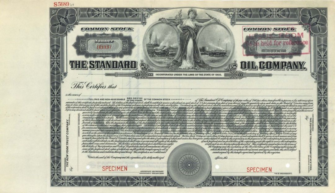 Standard Oil Co. - Specimen Stock Certificate