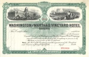 Washington and Marthas Vineyard Hotel Co.  -  Specimen Stock Certificate