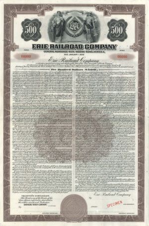 Erie Railroad Co. - Various denominations Specimen Bond