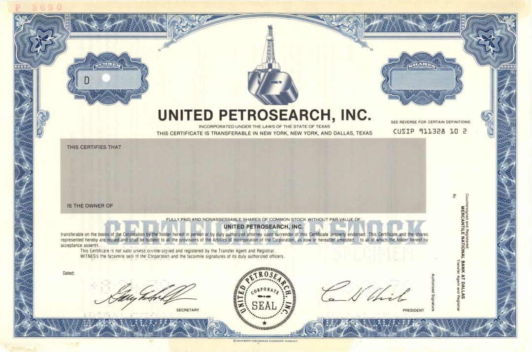 United Petrosearch, Inc.  - Specimen Stock Certificate