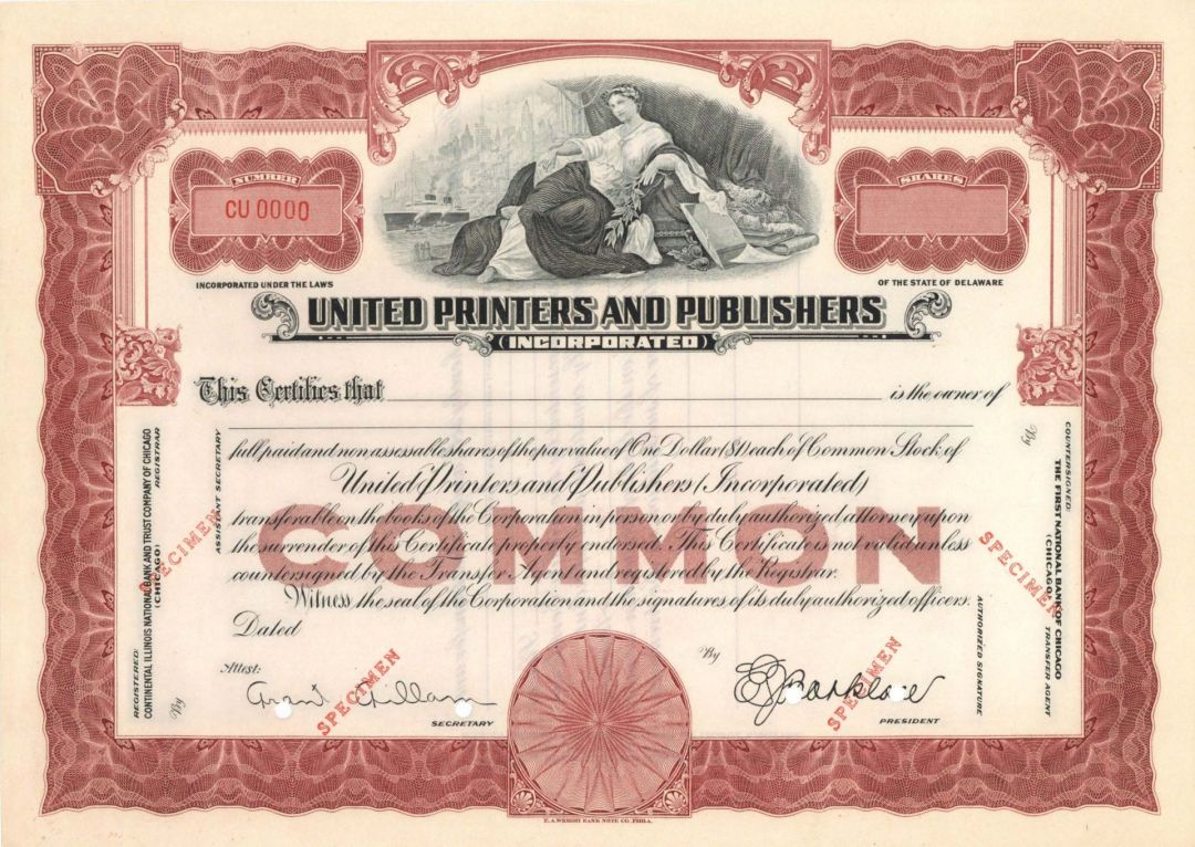 United Printers and Publishers, Inc.  - Specimen Stock Certificate