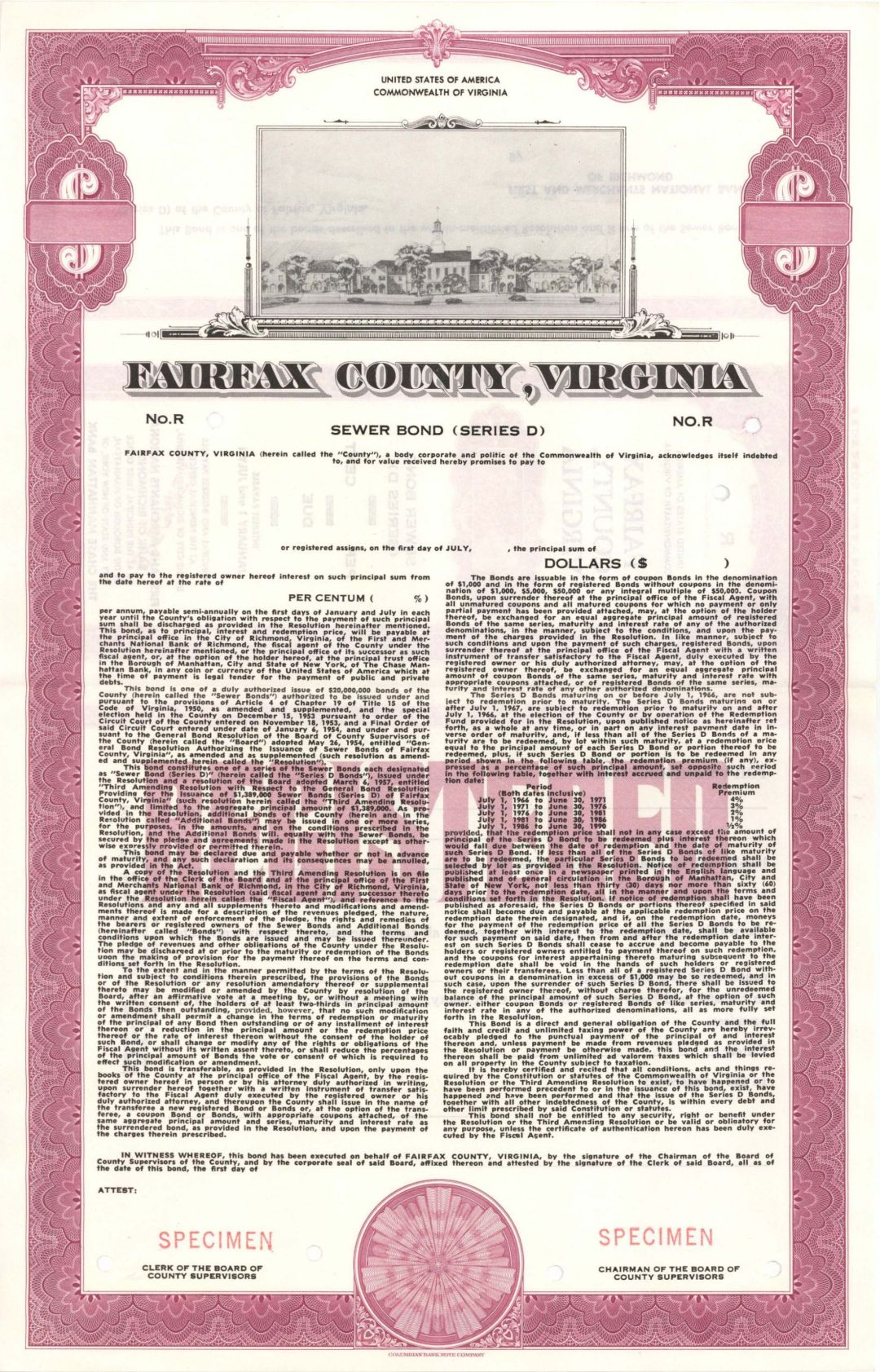 Fairfax County, Virginia  - Specimen Bond