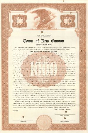 Town of New Canaan  - $1,000 Specimen Bond