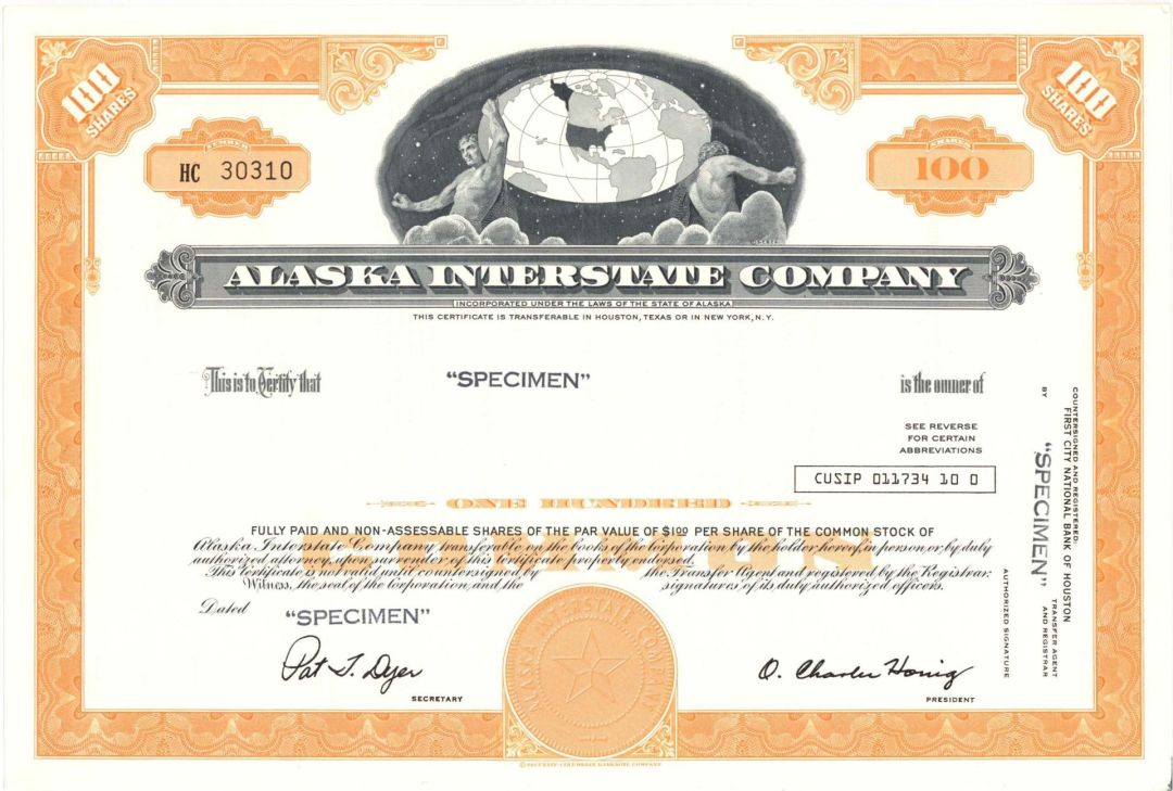 Alaska Interstate Co. - Specimen Stock Certificate