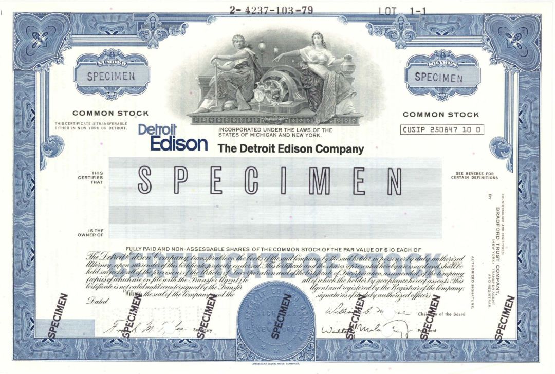 Detroit Edison Co. - Specimen Stock Certificate