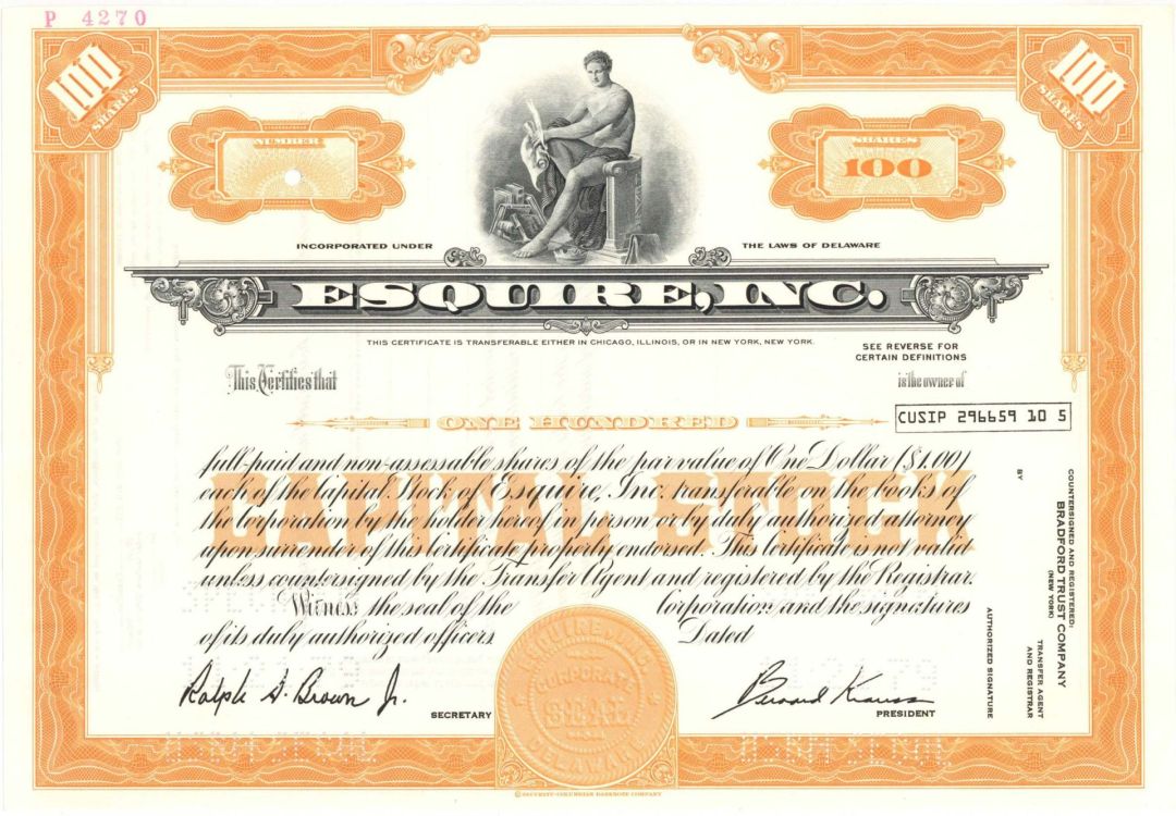 Esquire, Inc. - Specimen Stock Certificate