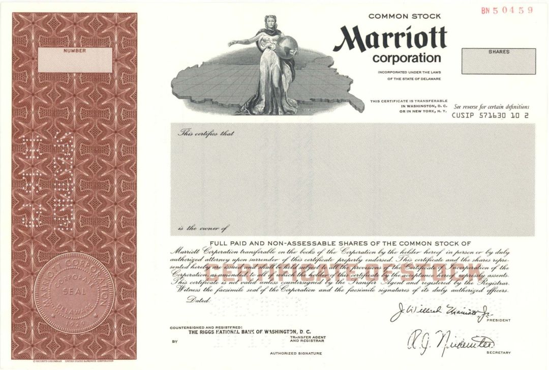 Marriott Corp. - Specimen Stock Certificate