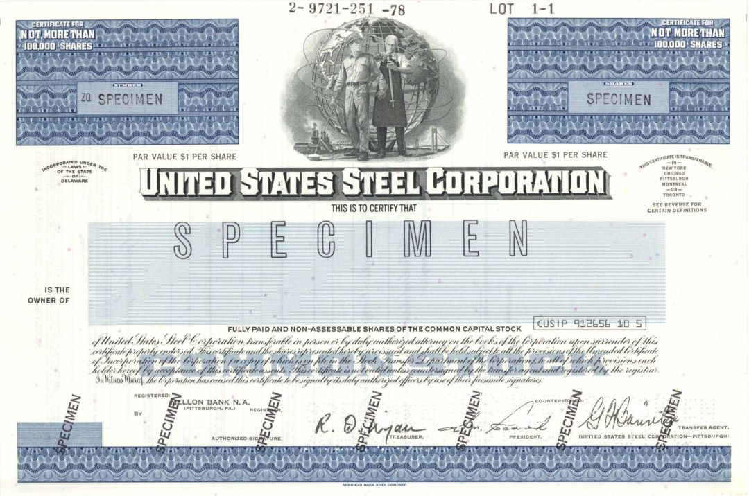 United States Steel Corporation - Specimen Stock Certificate