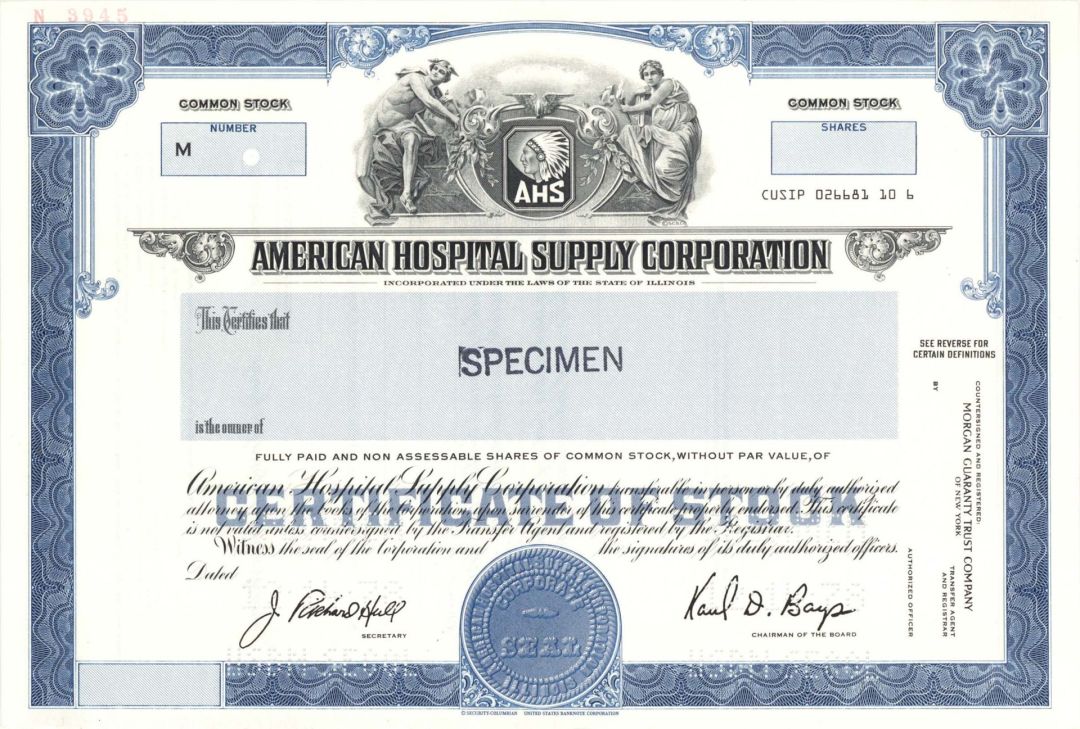 American Hospital Supply Corp.  -  Specimen Stocks and Bonds