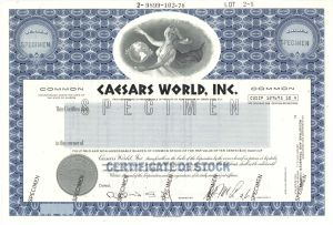 Caesars World, Inc. - Casino and Hotel Operator Specimen Stock Certificate - Originally Lum's Restaurants