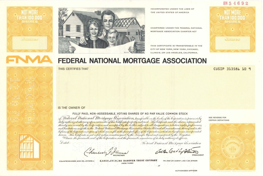 Federal National Mortgage Assoc. -  Specimen Stock Certificate