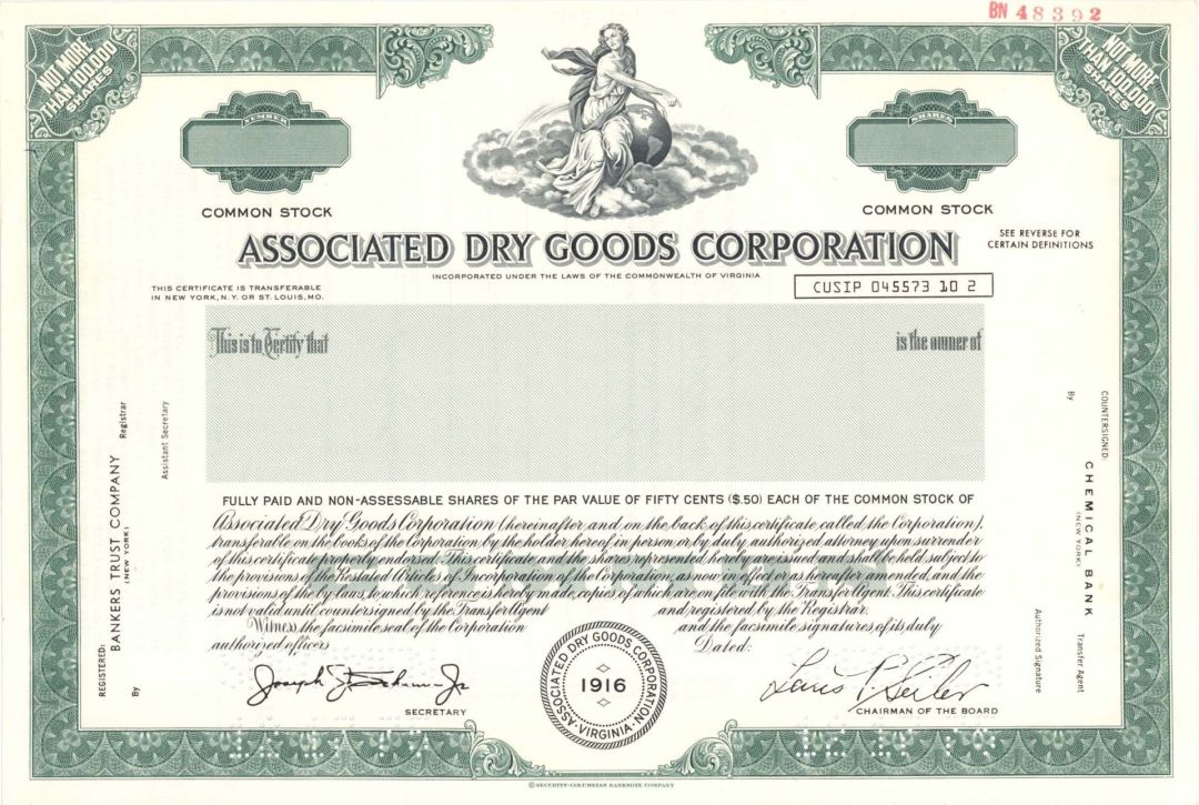 Associated Dry Goods Corp. - Specimen Stock Certificate