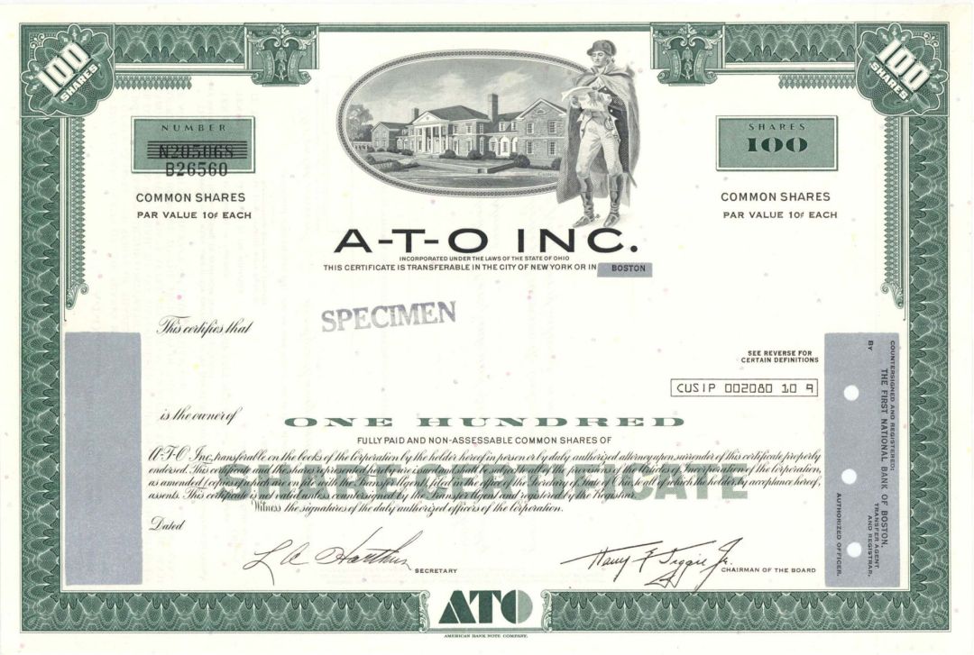 A-T-O Inc. - Specimen Stock Certificate