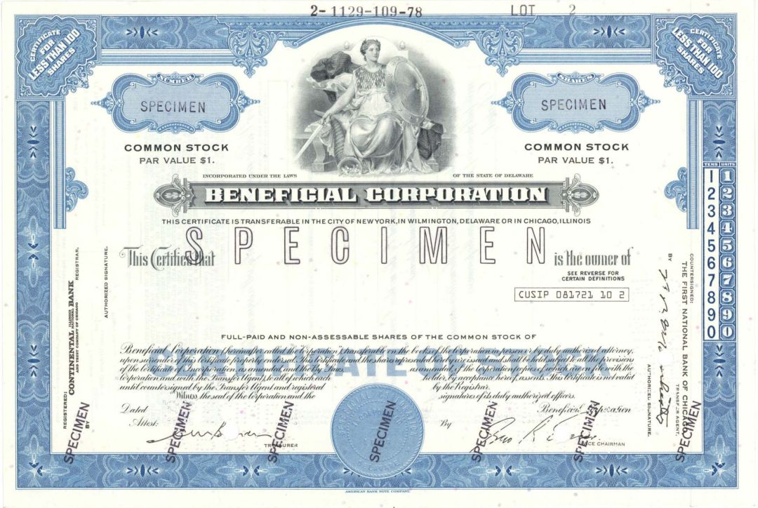 Beneficial Corp. - Specimen Stock Certificate