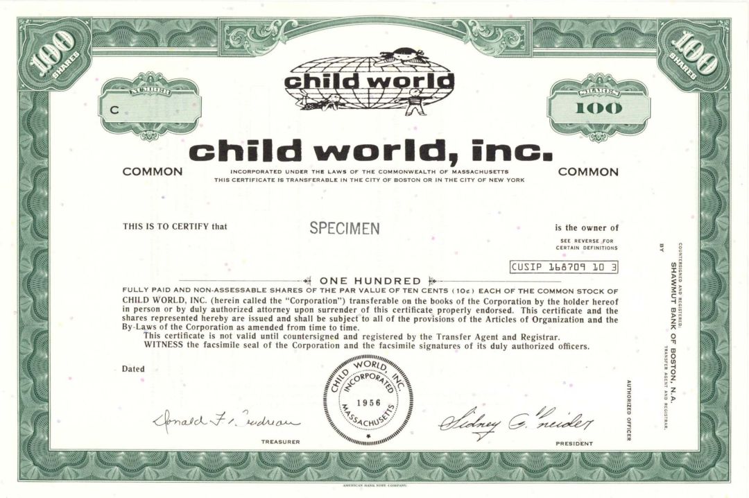 Child World, Inc. - Specimen Stock Certificate