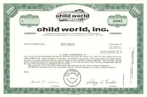 Child World, Inc. - Specimen Stock Certificate