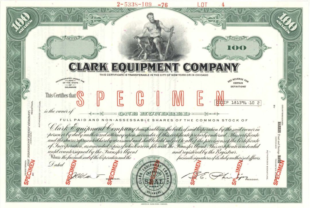 Clark Equipment Co. - Specimen Stock Certificate