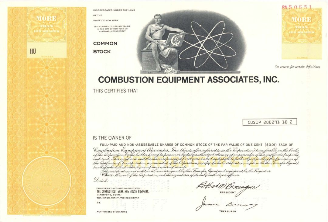 Combustion Equipment Associates, Inc. - Specimen Stock Certificate