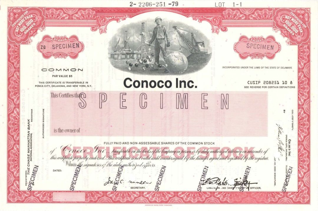 Conoco Inc. - Specimen Stock Certificate