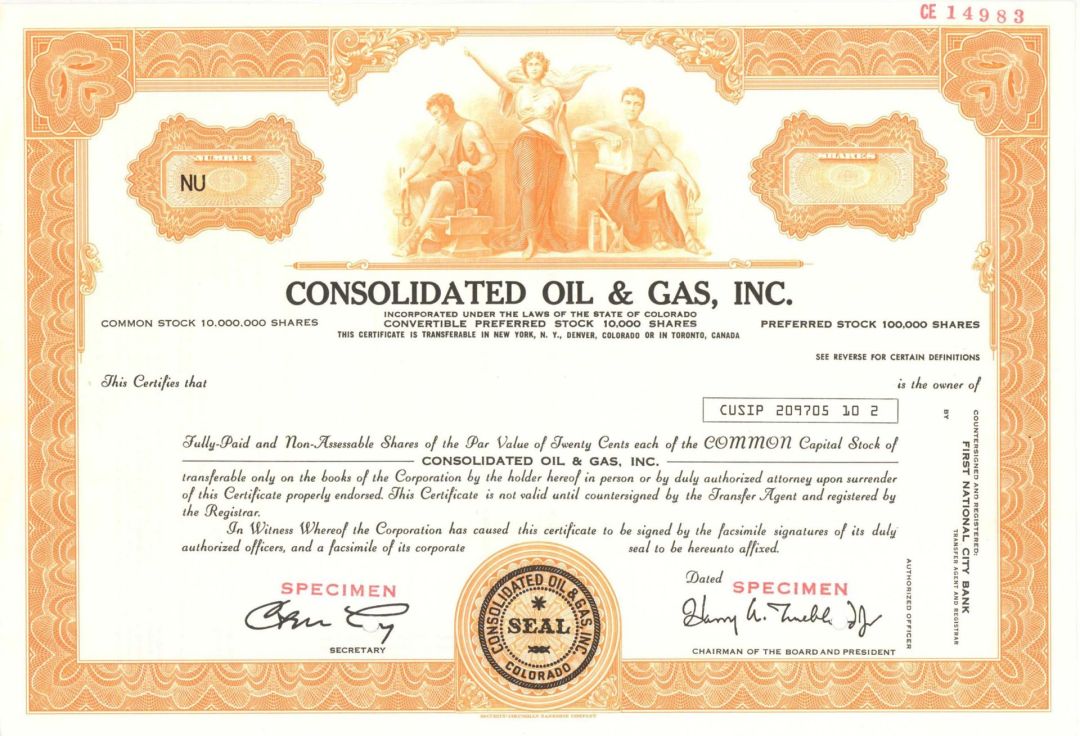 Consolidated Oil and Gas, Inc. - Specimen Stock Certificate