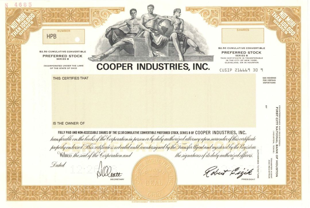 Cooper Industries, Inc. - Specimen Stock Certificate