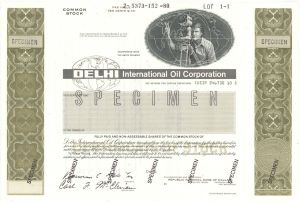 Delhi International Oil Corp. - Specimen Stock Certificate