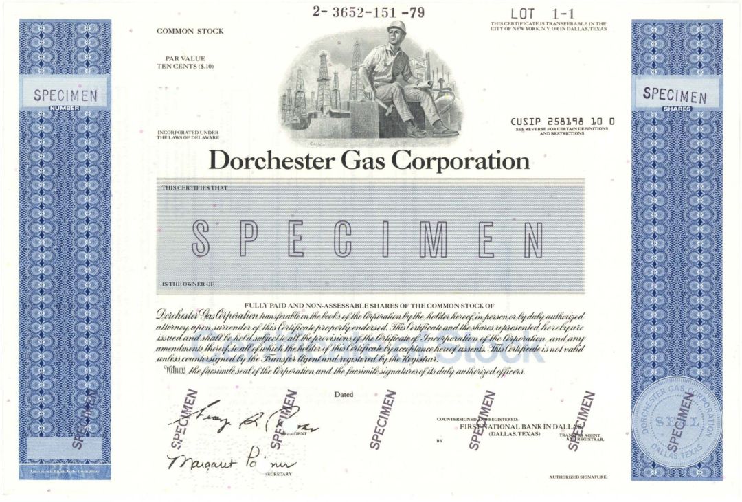 Dorchester Gas Corp. - Specimen Stock Certificate